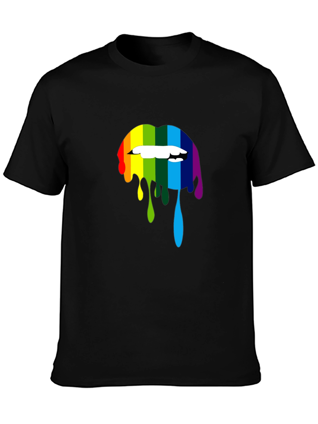 Rainbow Lips Graphic Print Black T-Shirt