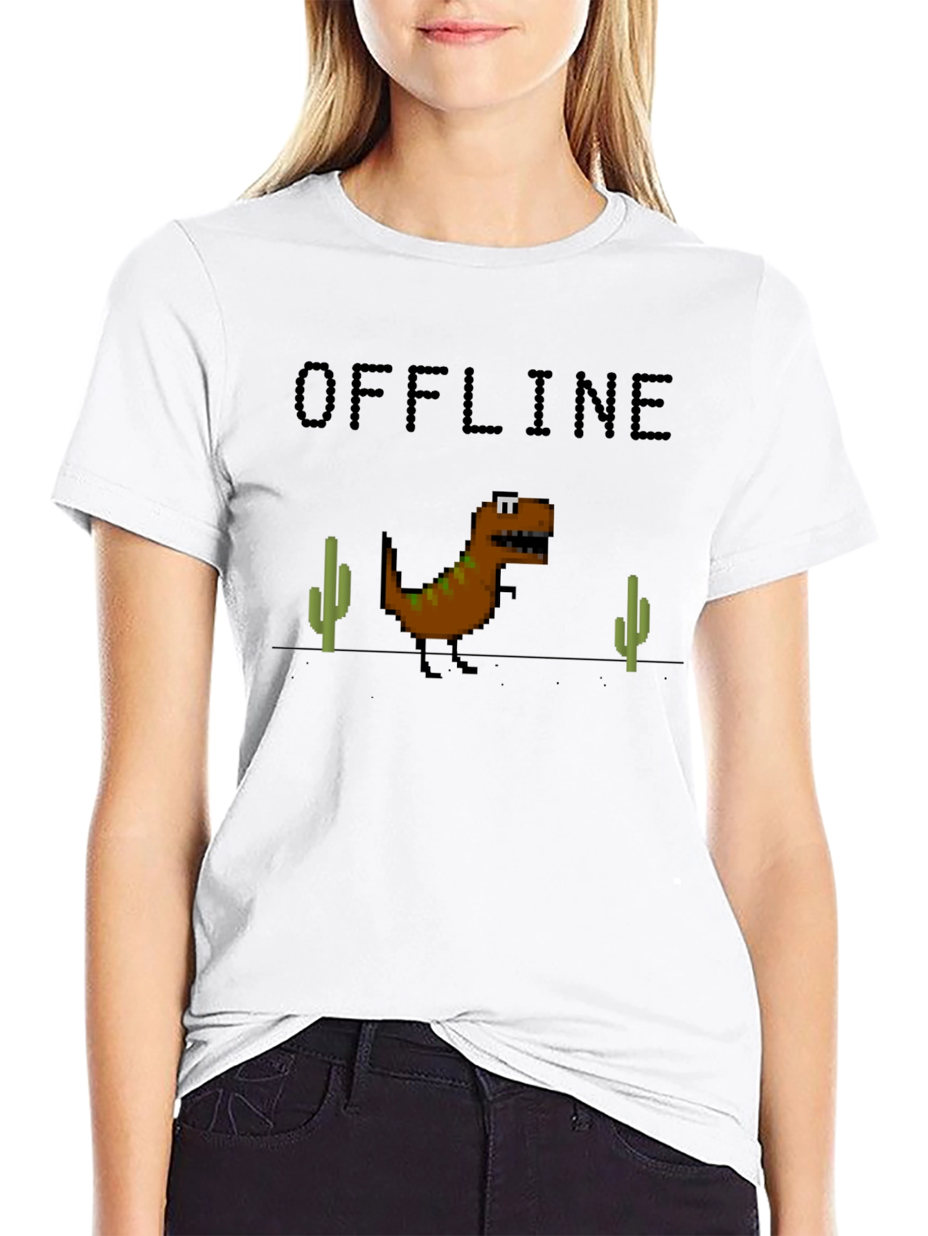 Offline Dinosaur Graphic T-Shirt - Black Crew Neck