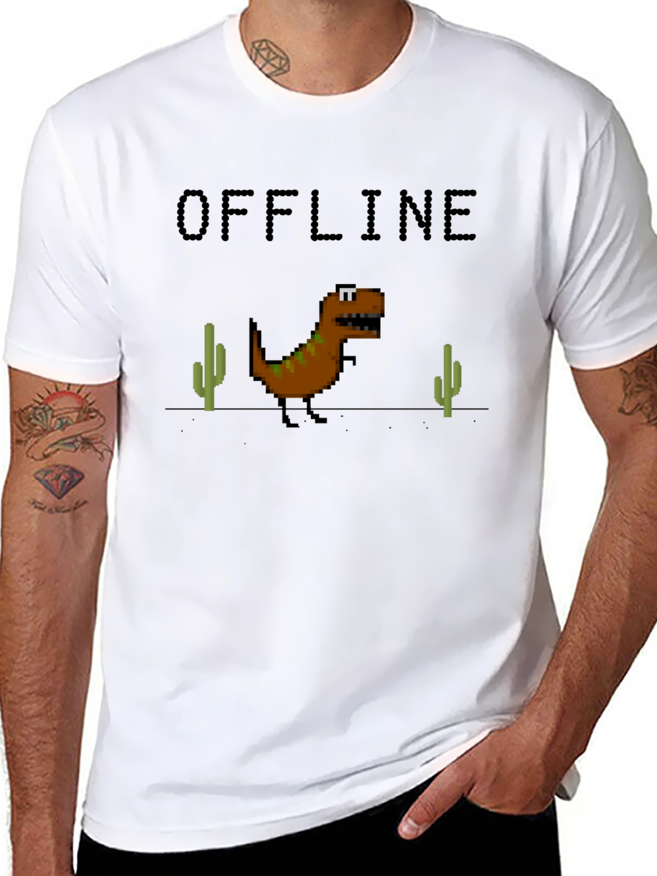 Offline Dinosaur Graphic T-Shirt - Black Crew Neck
