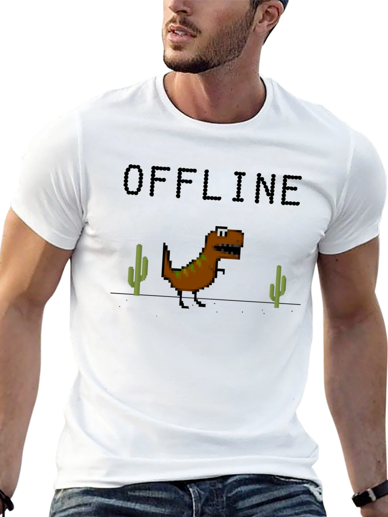 Offline Dinosaur Graphic T-Shirt - Black Crew Neck