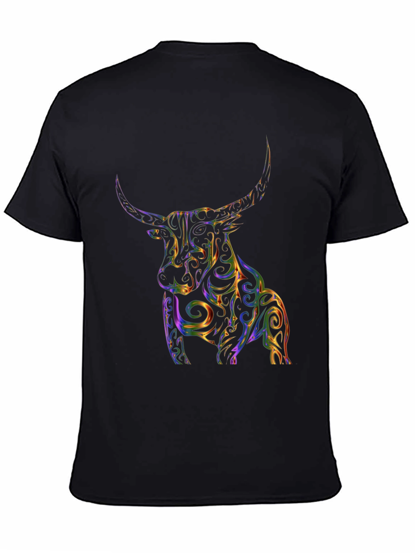 Stylized Bull Graphic Print Black T-Shirt