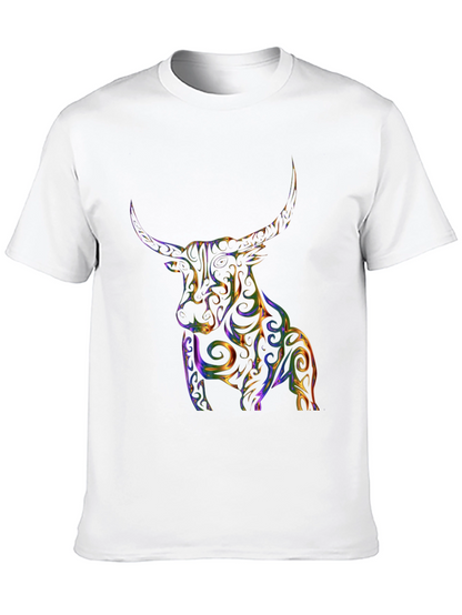 Stylized Bull Graphic Print Black T-Shirt