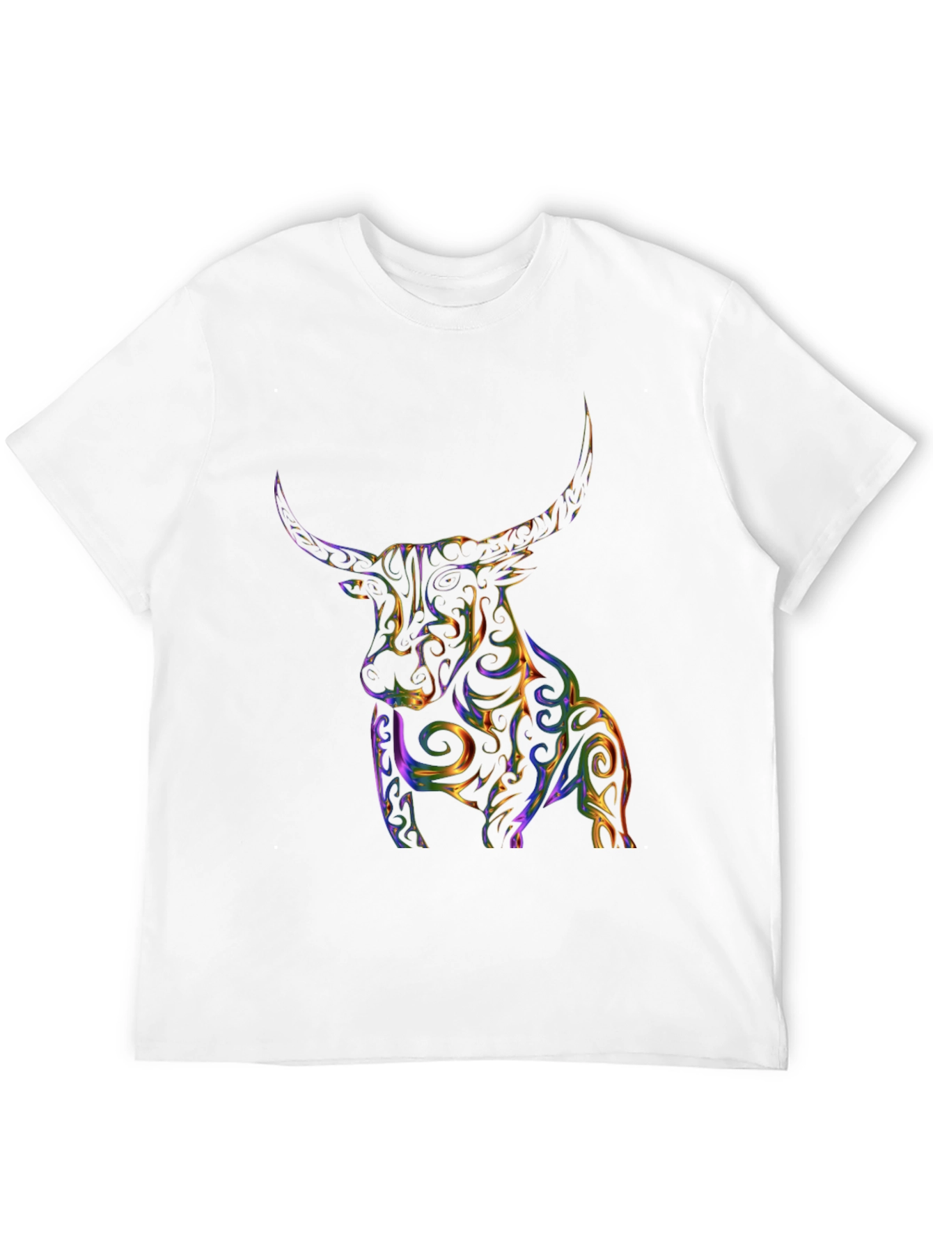 Stylized Bull Graphic Print Black T-Shirt