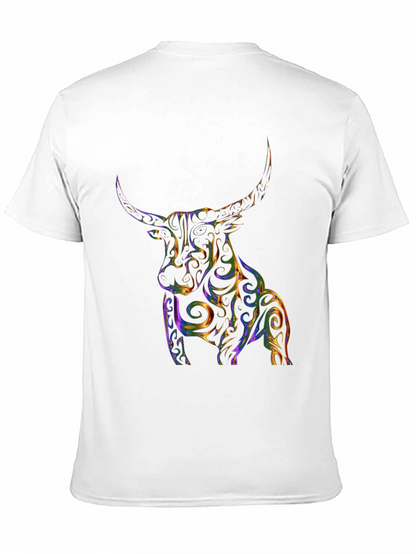 Stylized Bull Graphic Print Black T-Shirt