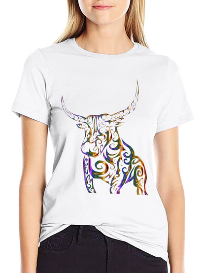 Stylized Bull Graphic Print Black T-Shirt