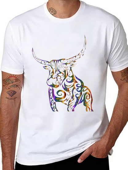 Stylized Bull Graphic Print Black T-Shirt