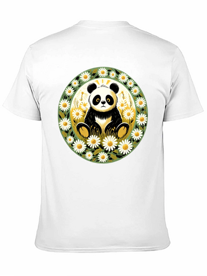 Panda Surrounded by Daisies Black T-Shirt