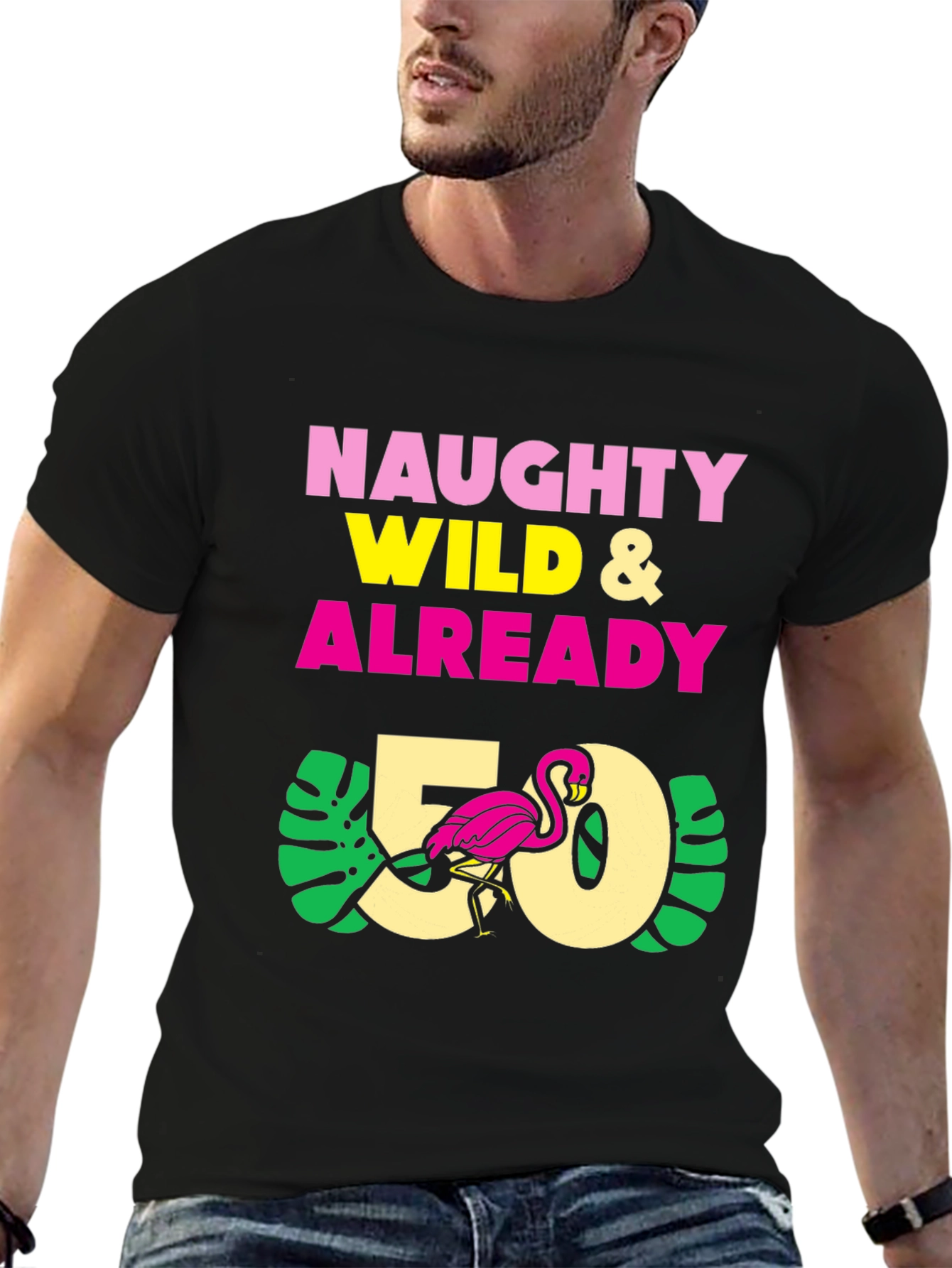 Naughty Wild & Already 50 T-Shirt - Flamingo