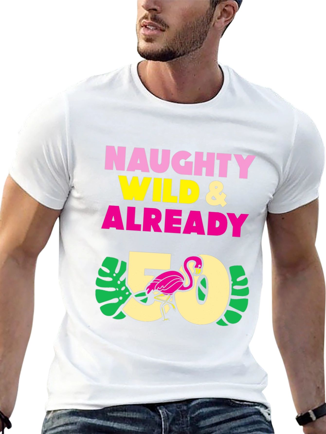 Naughty Wild & Already 50 T-Shirt - Flamingo