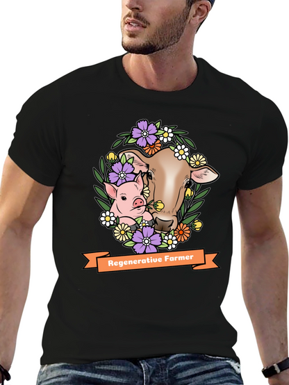 Regenerative Farmer T-Shirt: Cow & Pig Floral Design