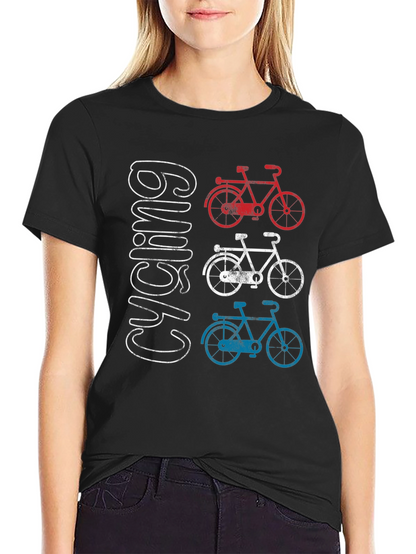 Cycling Graphic T-Shirt - Red White and Blue Bicycles