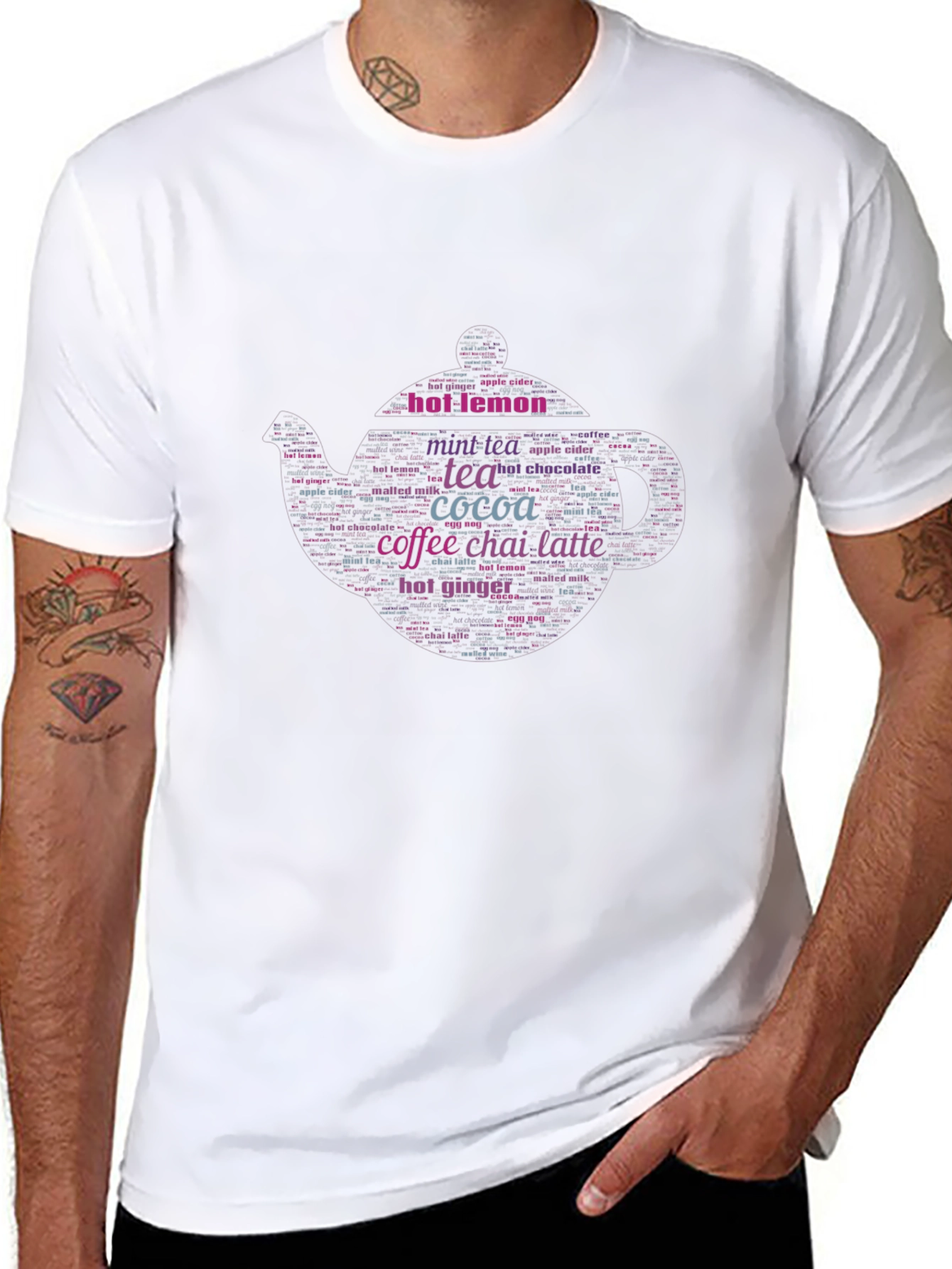 Hot Drinks Word Art Teapot Graphic T-Shirt