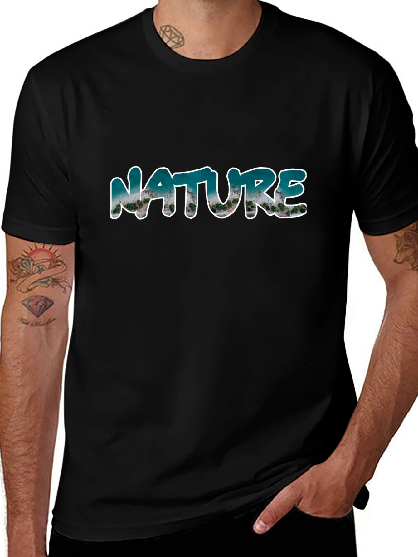 Nature Print Black T-Shirt
