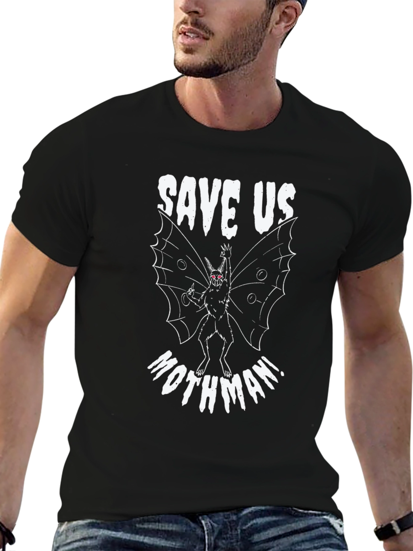 Save Us Mothman! Black Graphic Tee