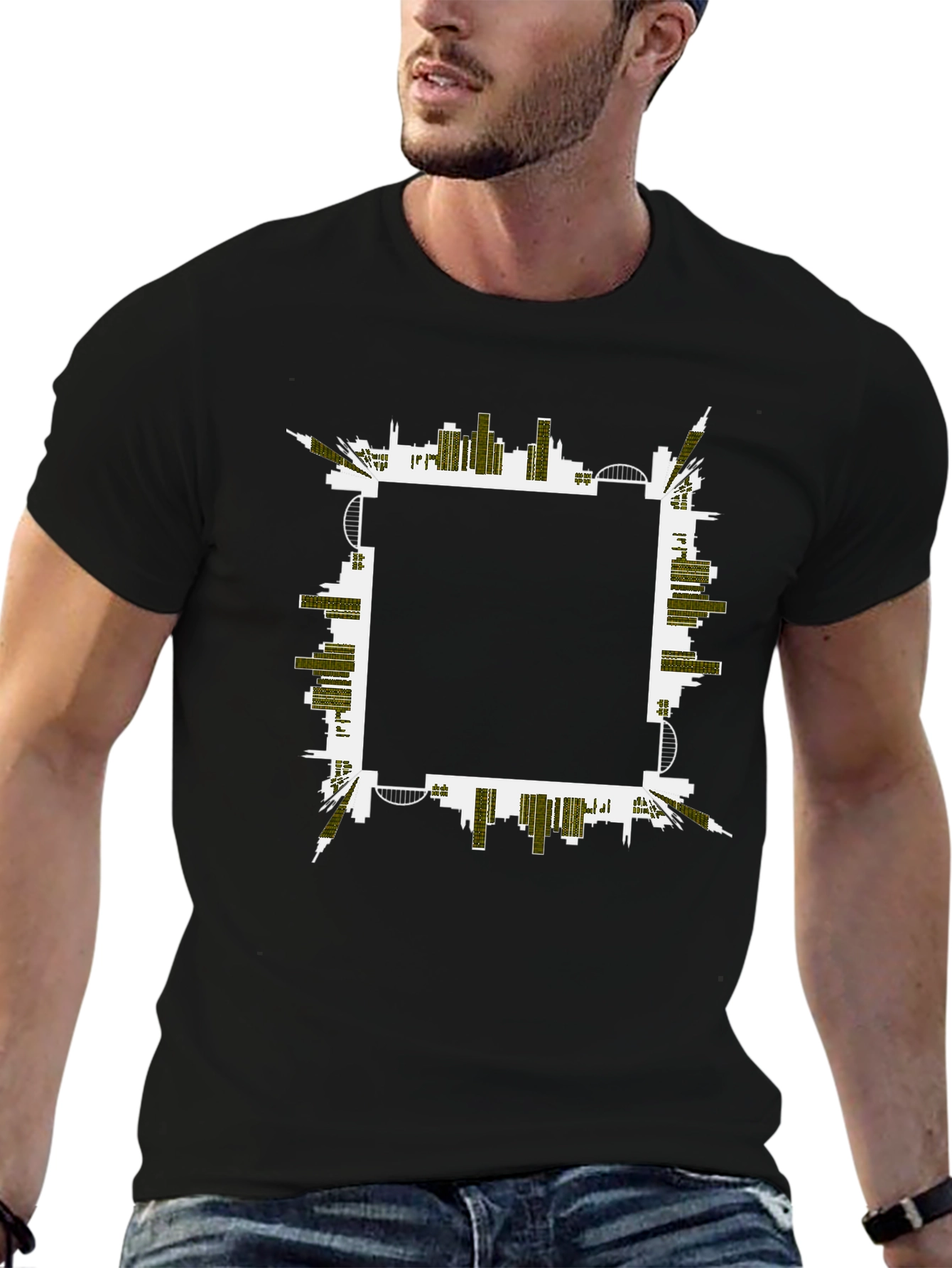 Urban Skyline Graphic Tee - Black