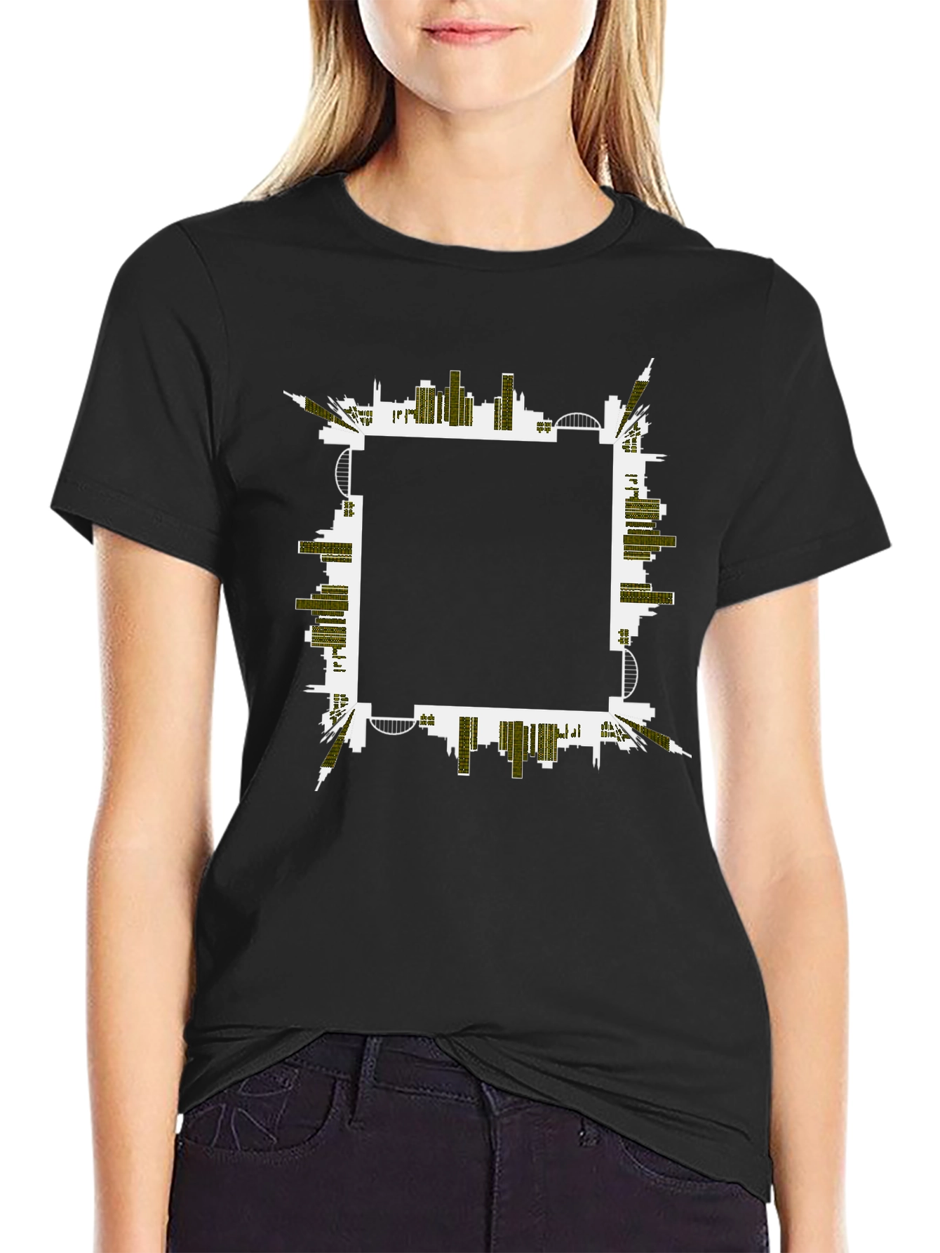 Urban Skyline Graphic Tee - Black