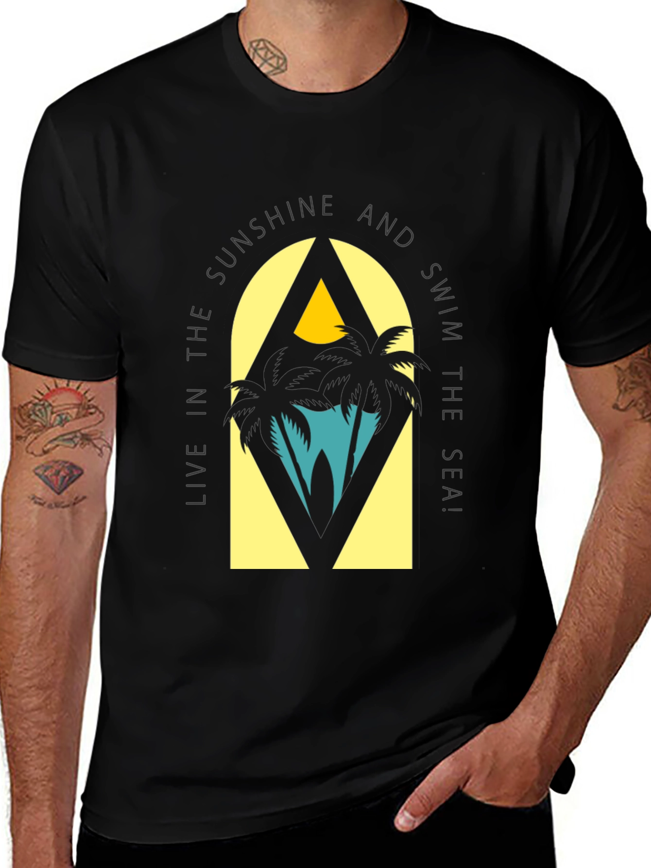 Sunshine & Sea Graphic Tee - Relaxed Black T-Shirt
