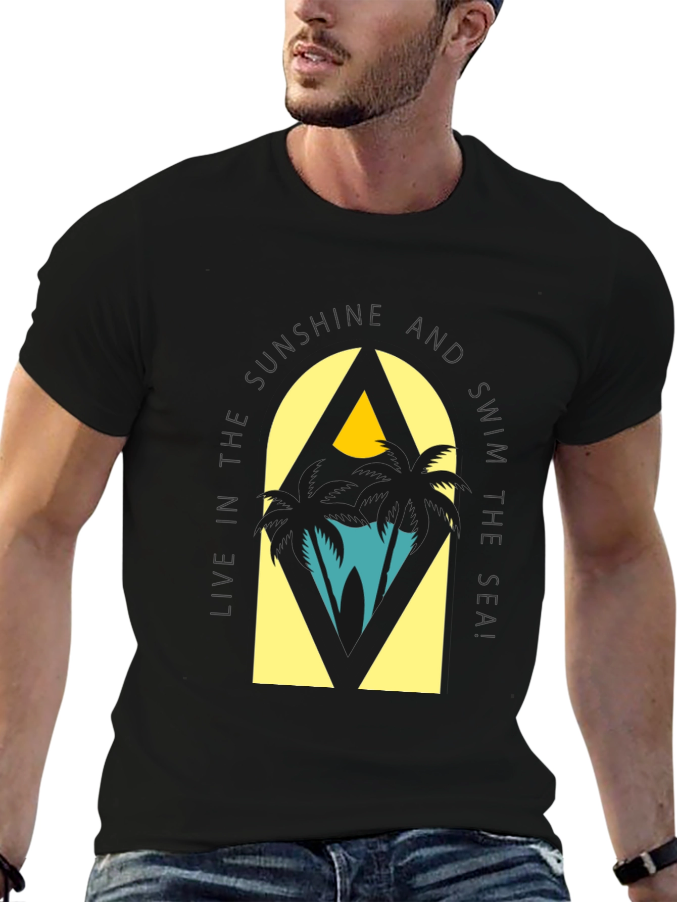 Sunshine & Sea Graphic Tee - Relaxed Black T-Shirt