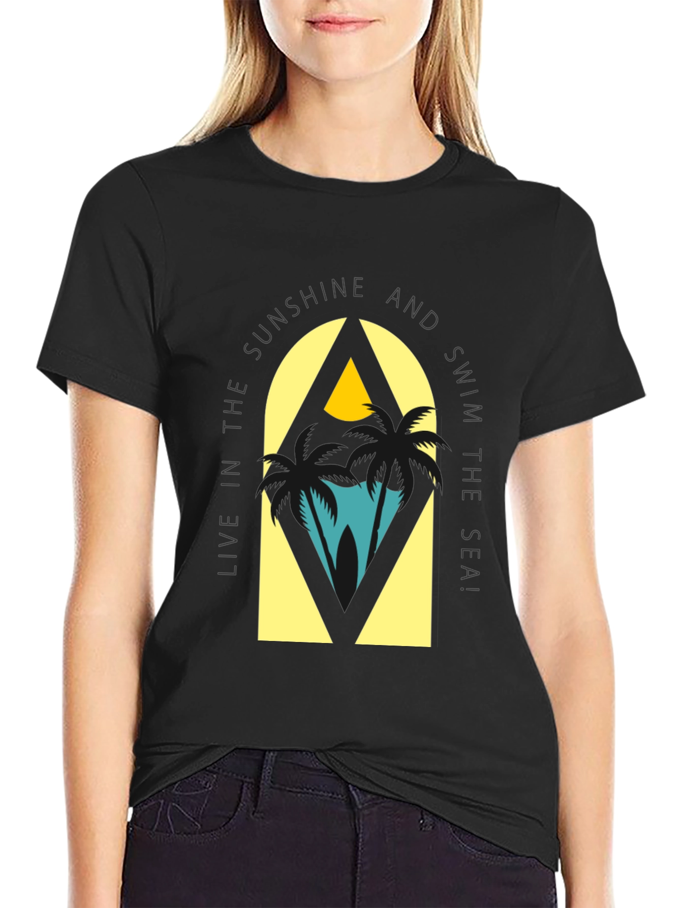 Sunshine & Sea Graphic Tee - Relaxed Black T-Shirt