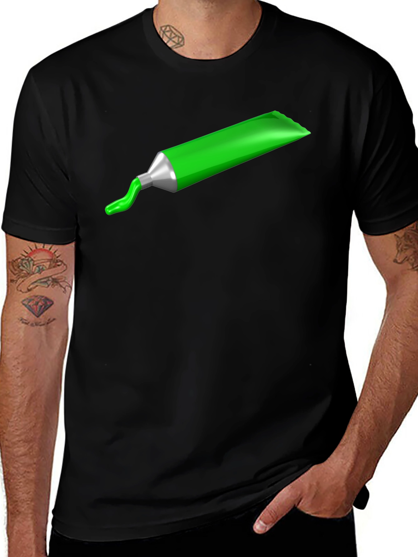 Green Paint Tube Graphic Tee - Modern Art Shirt