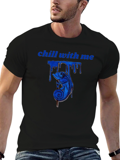 Chill With Me Chameleon Graphic Tee - Black