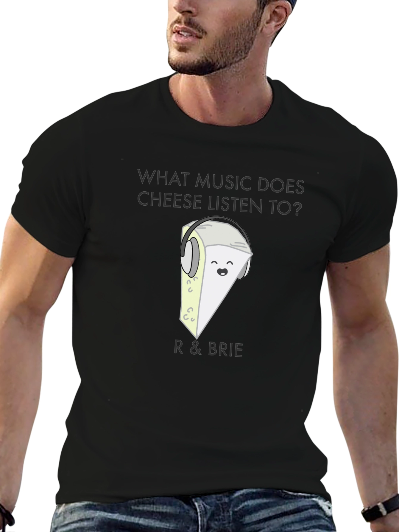 Funny R & Brie Cheese Music Lover Black T-Shirt