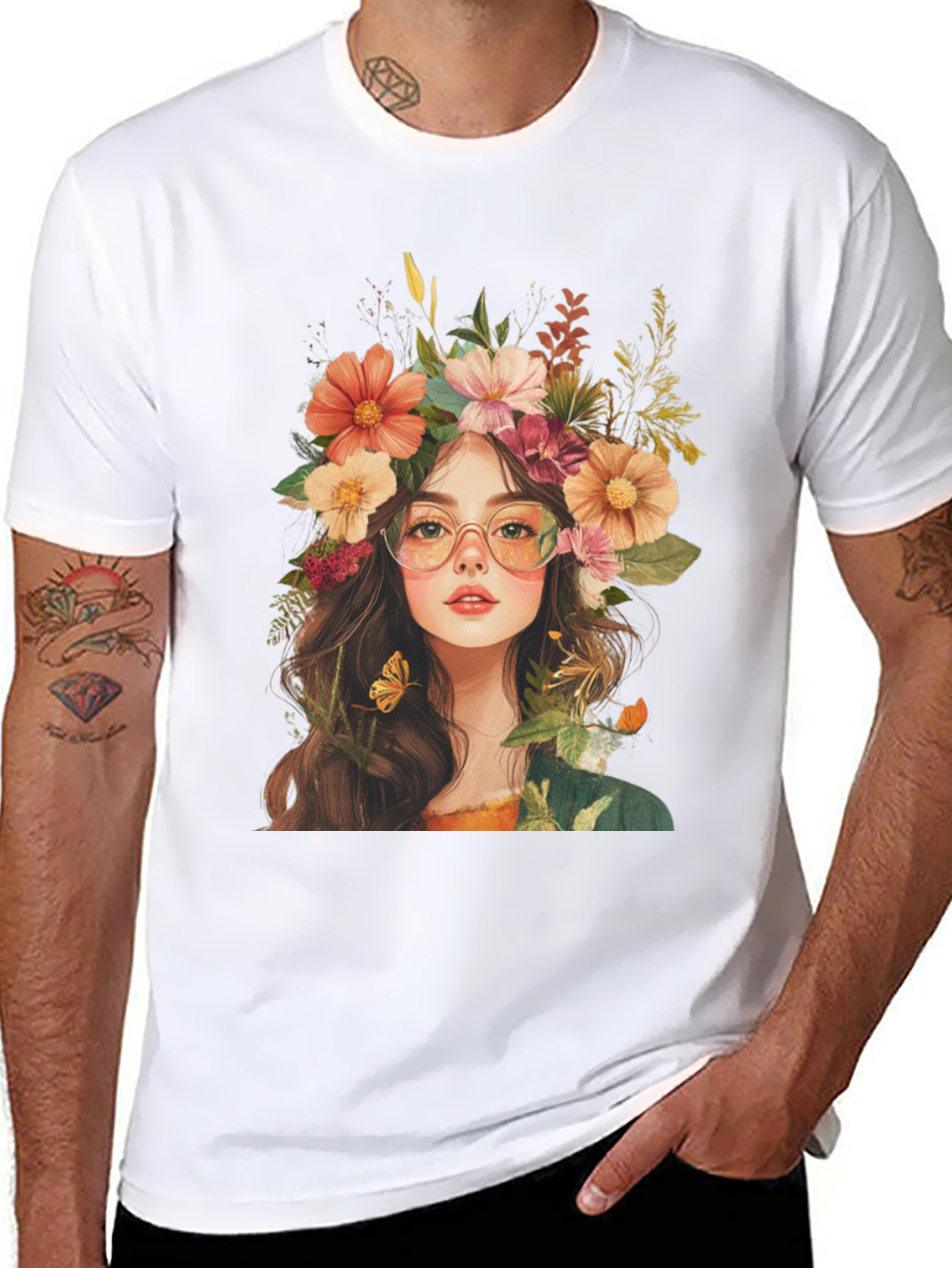 Floral Crown Girl Graphic Black T-Shirt