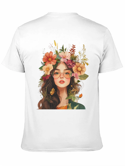 Floral Crown Girl Graphic Black T-Shirt
