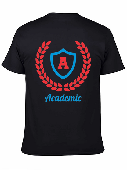 Academic Crest Graphic Tee - Stylish Black T-Shirt