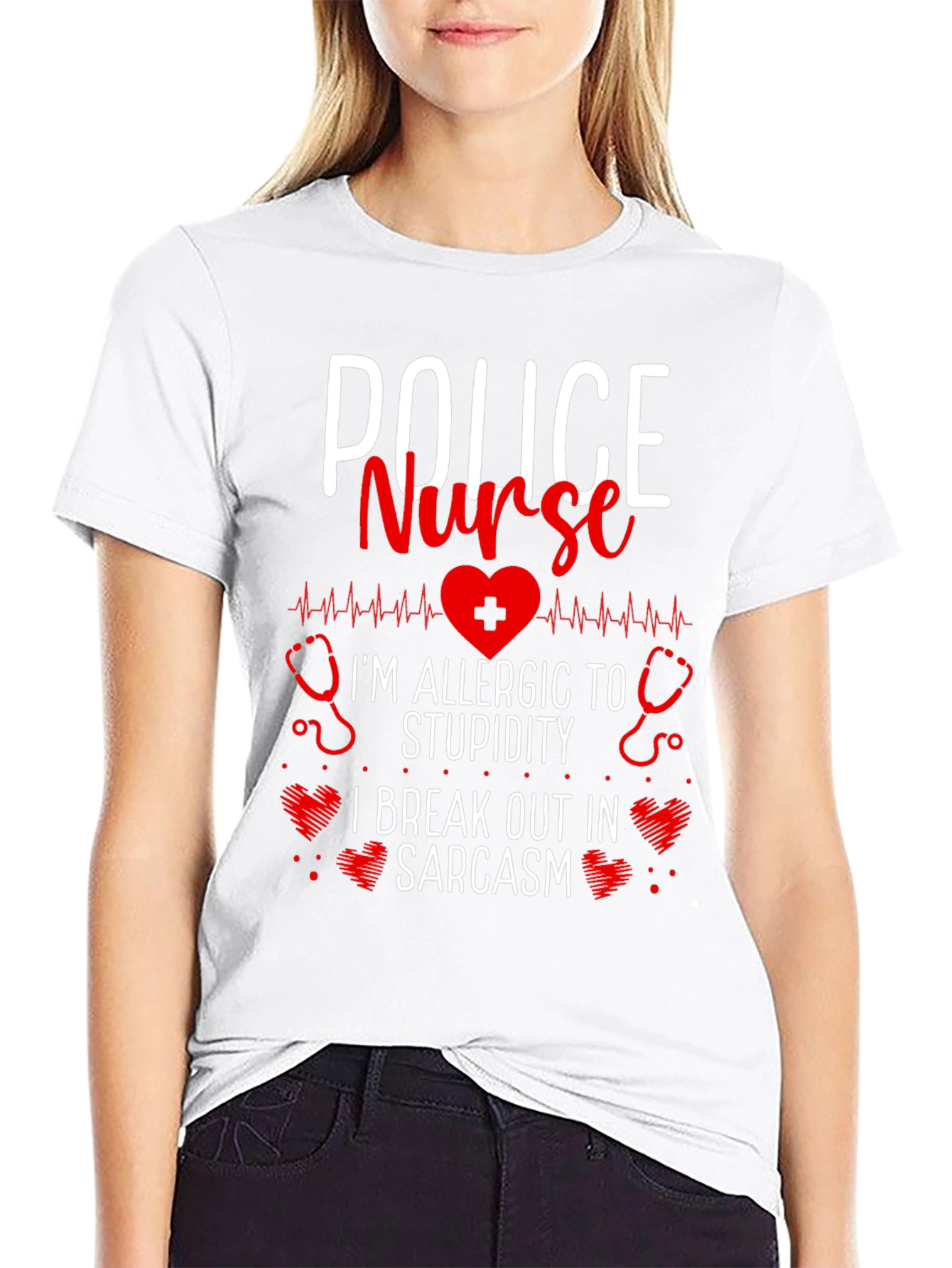 Police Nurse Sarcastic T-Shirt - Im Allergic to Stupidity!