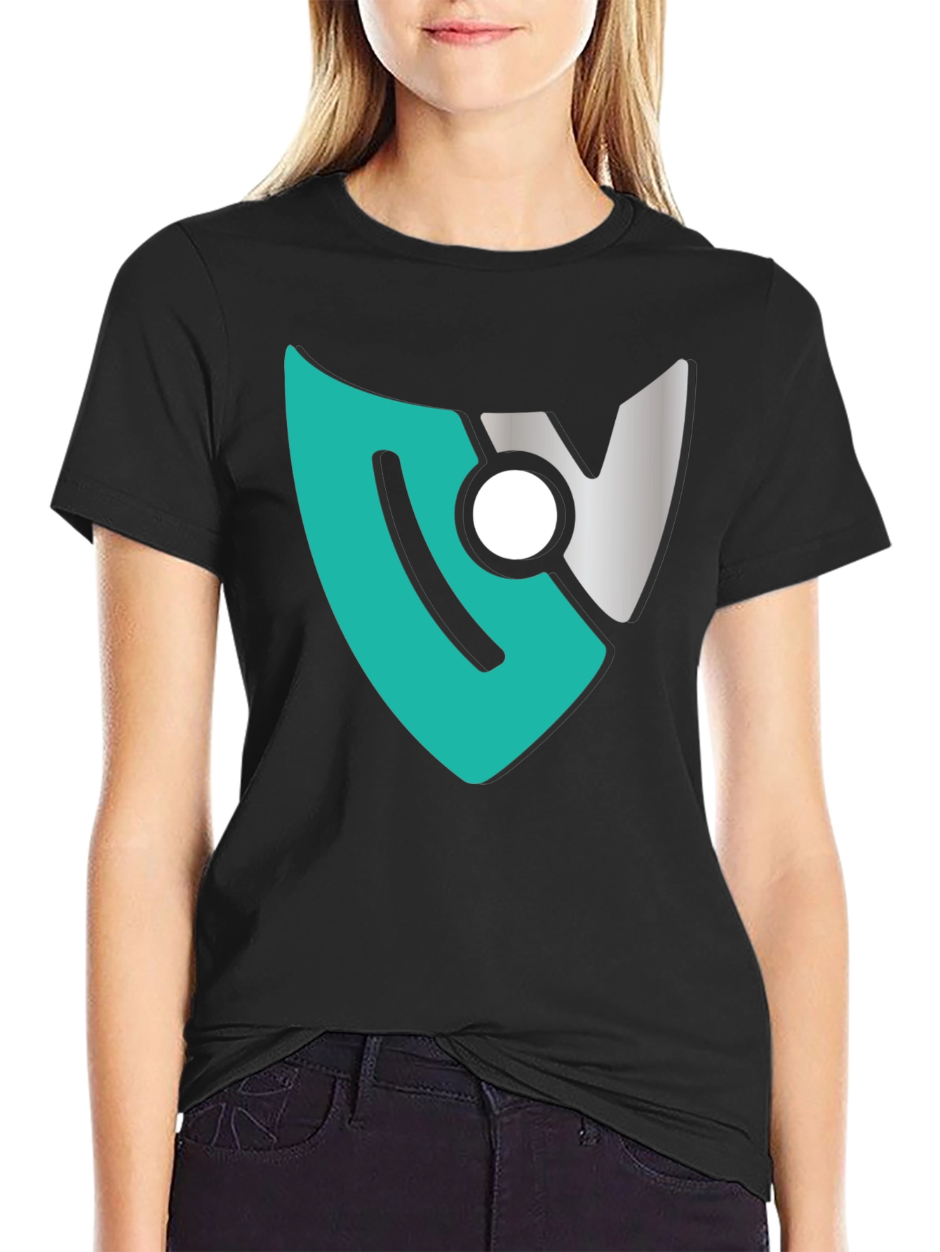 Modern Shield Logo Tee - Black Cotton Blend