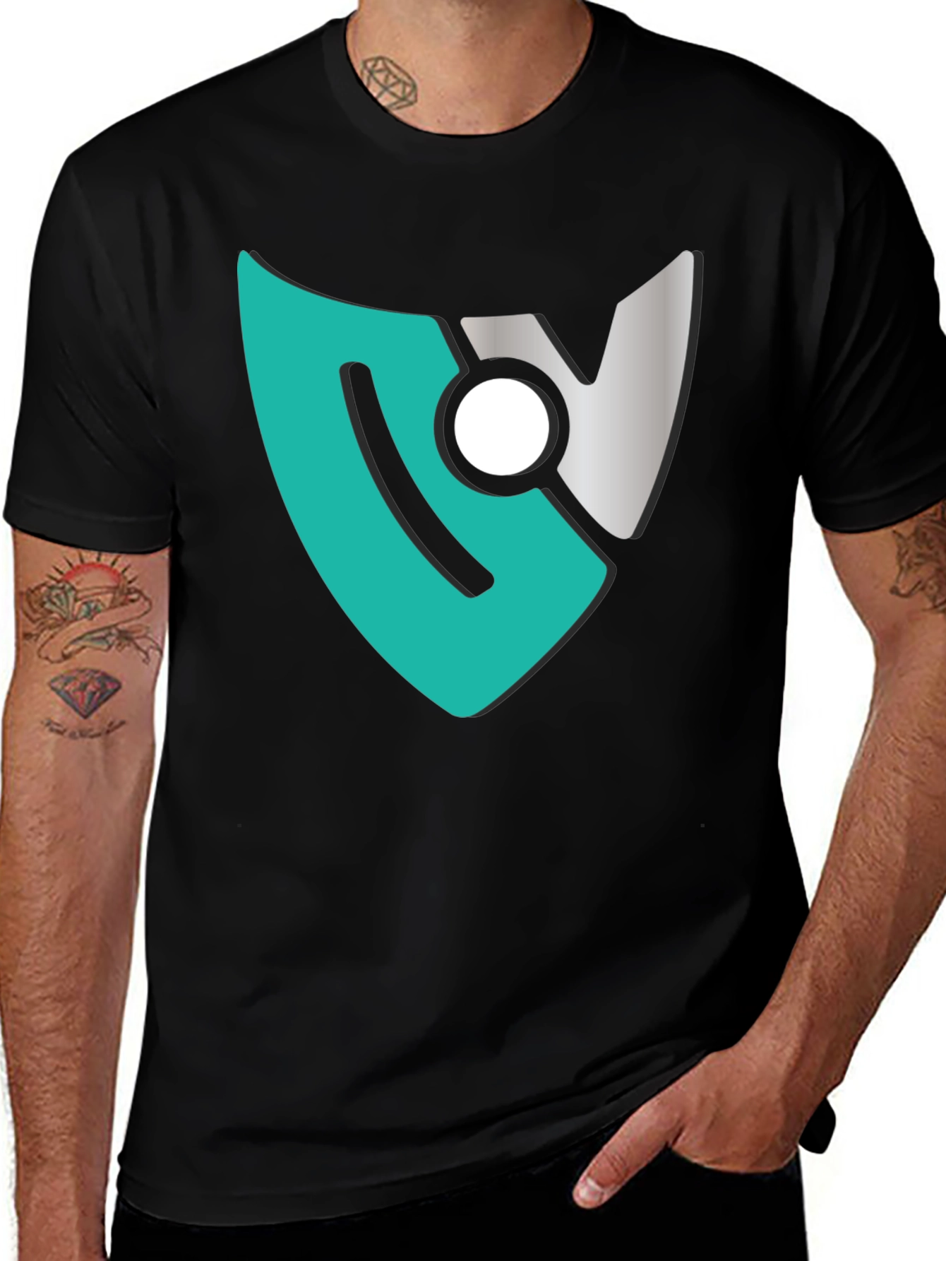 Modern Shield Logo Tee - Black Cotton Blend