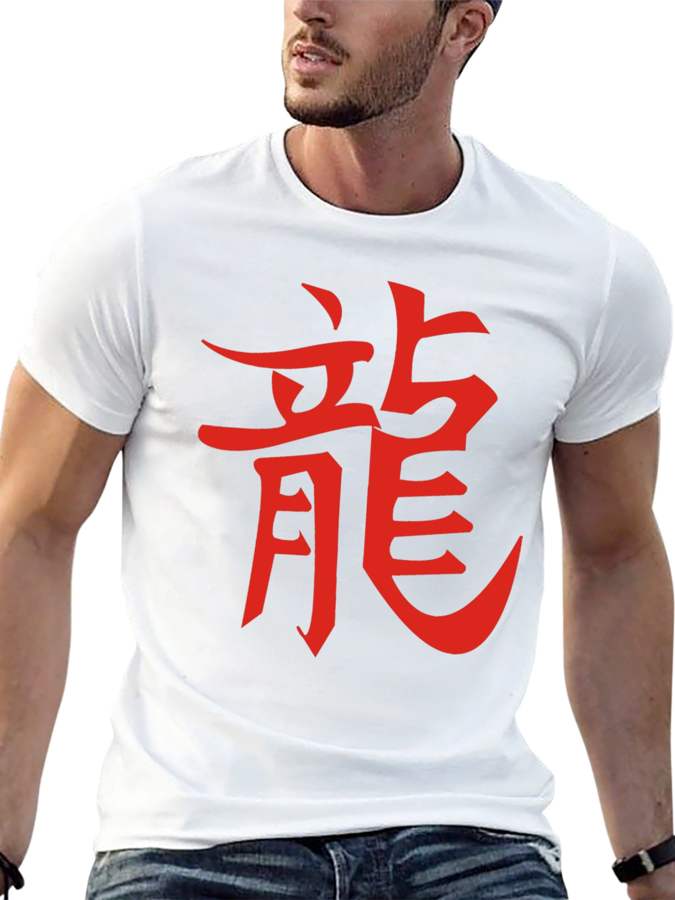 Mens Black T-Shirt with Red Dragon Kanji