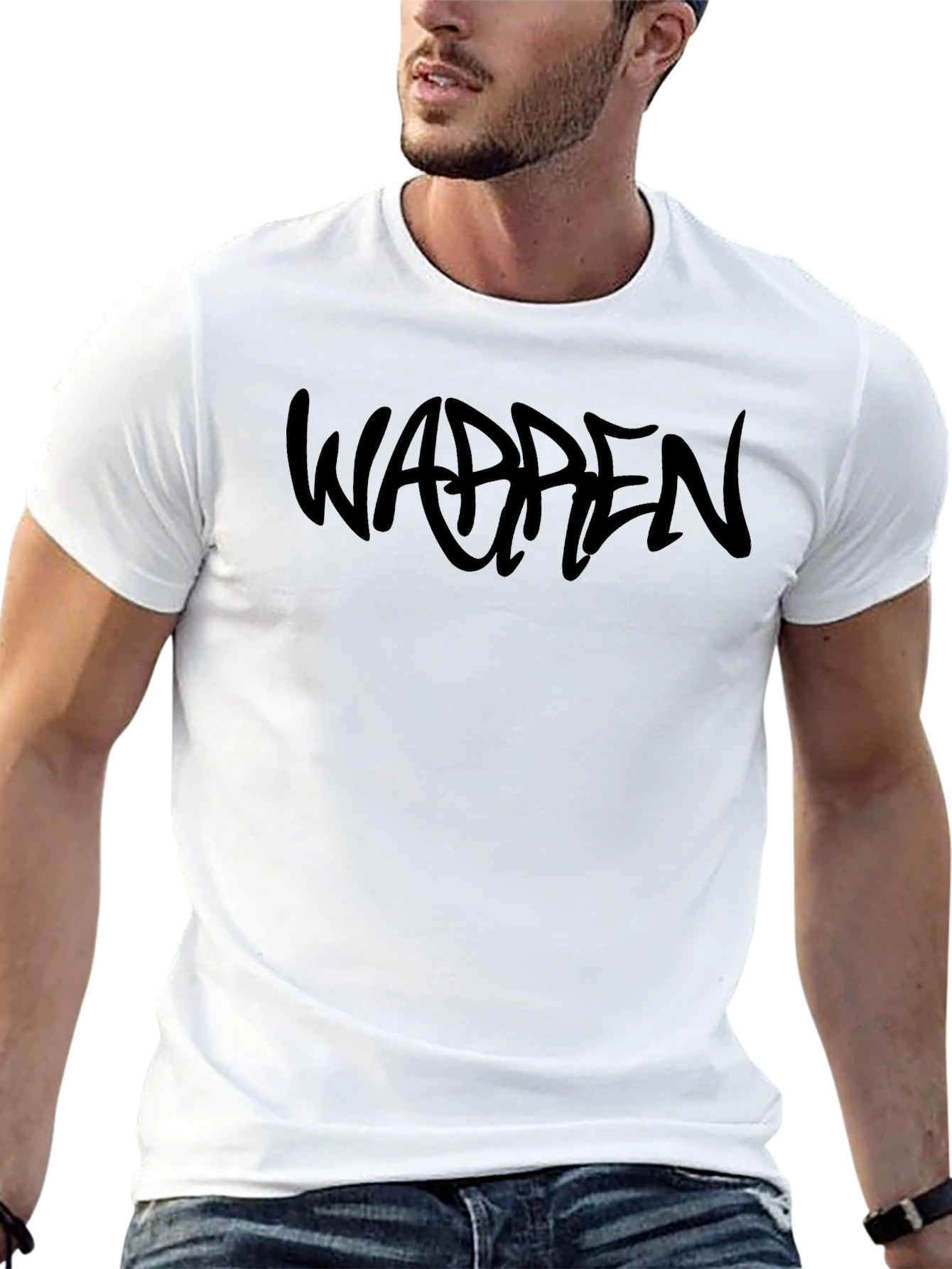 Black WARREN Graphic Print Crew Neck T-Shirt