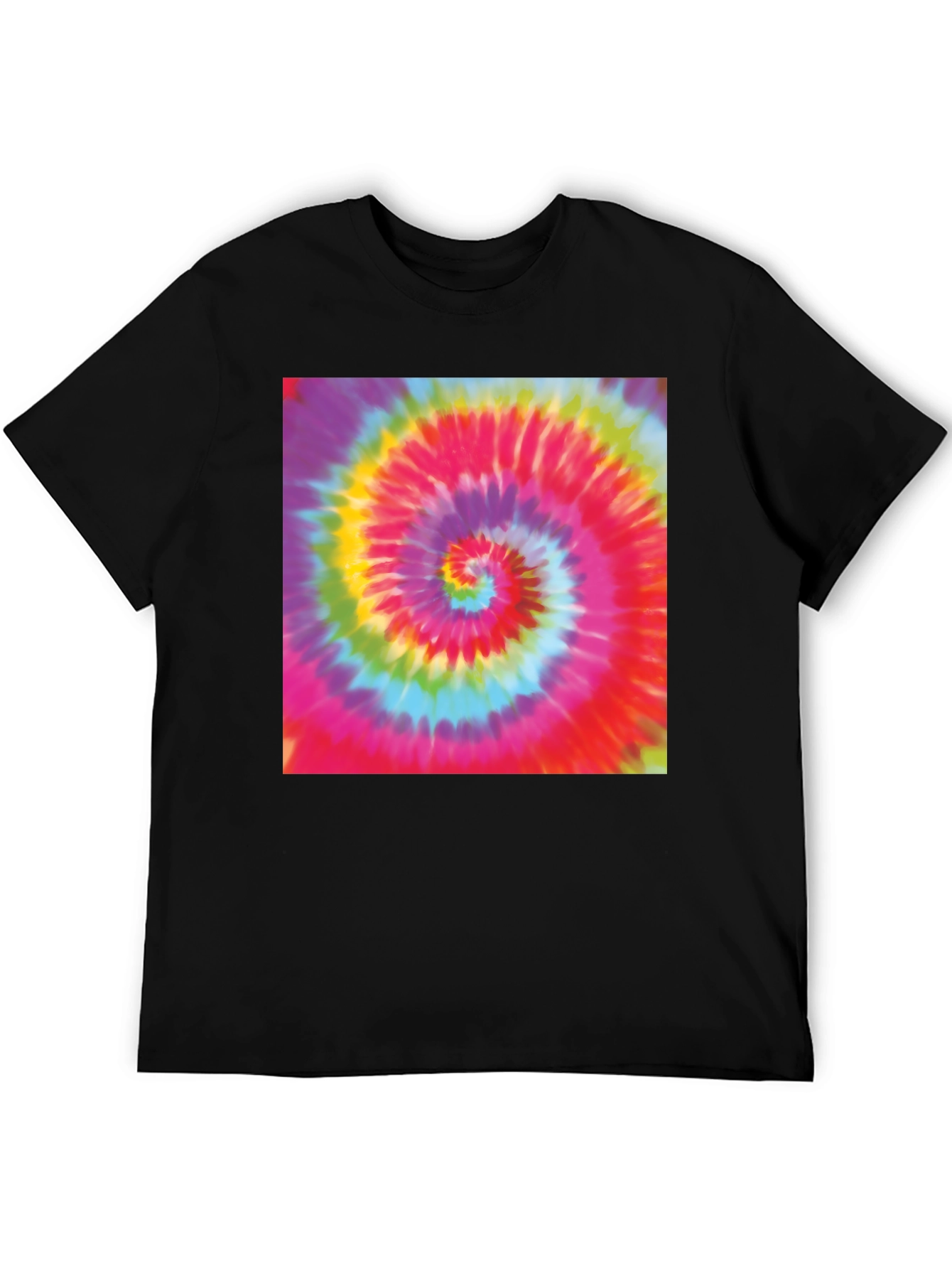 Tie-Dye Swirl Graphic Tee - Black Cotton Blend T-Shirt