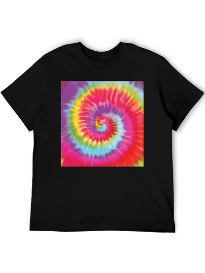 Tie-Dye Swirl Graphic Tee - Black Cotton Blend T-Shirt