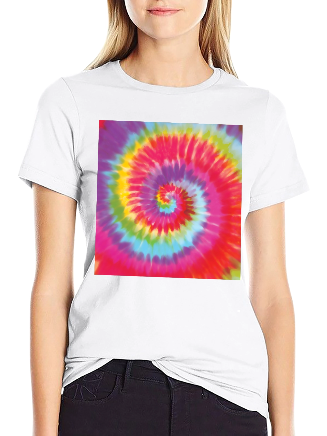 Tie-Dye Swirl Graphic Tee - Black Cotton Blend T-Shirt