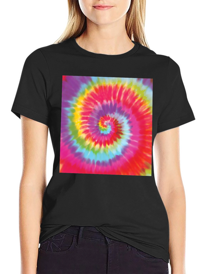 Tie-Dye Swirl Graphic Tee - Black Cotton Blend T-Shirt