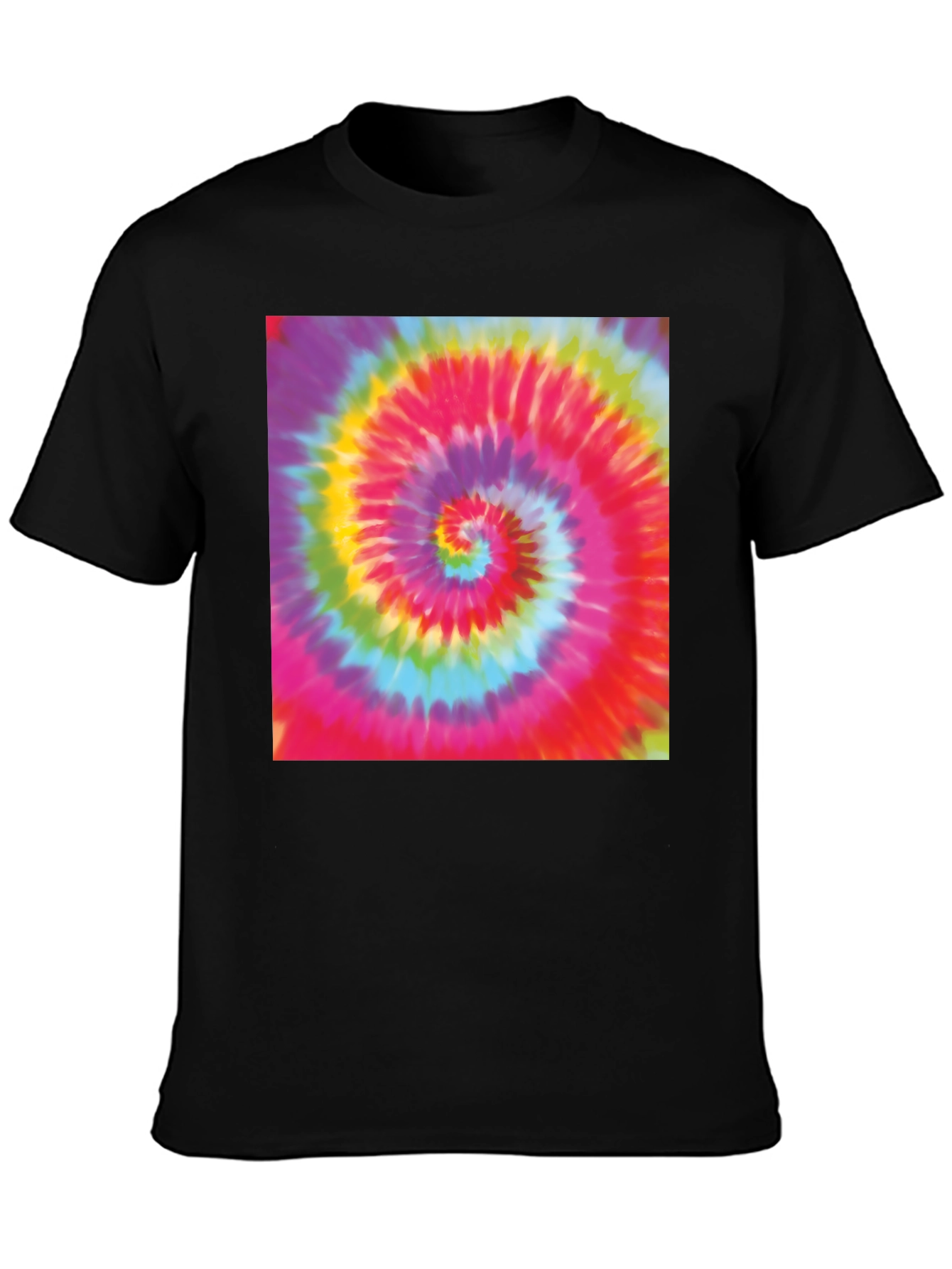 Tie-Dye Swirl Graphic Tee - Black Cotton Blend T-Shirt
