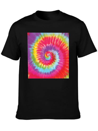 Tie-Dye Swirl Graphic Tee - Black Cotton Blend T-Shirt