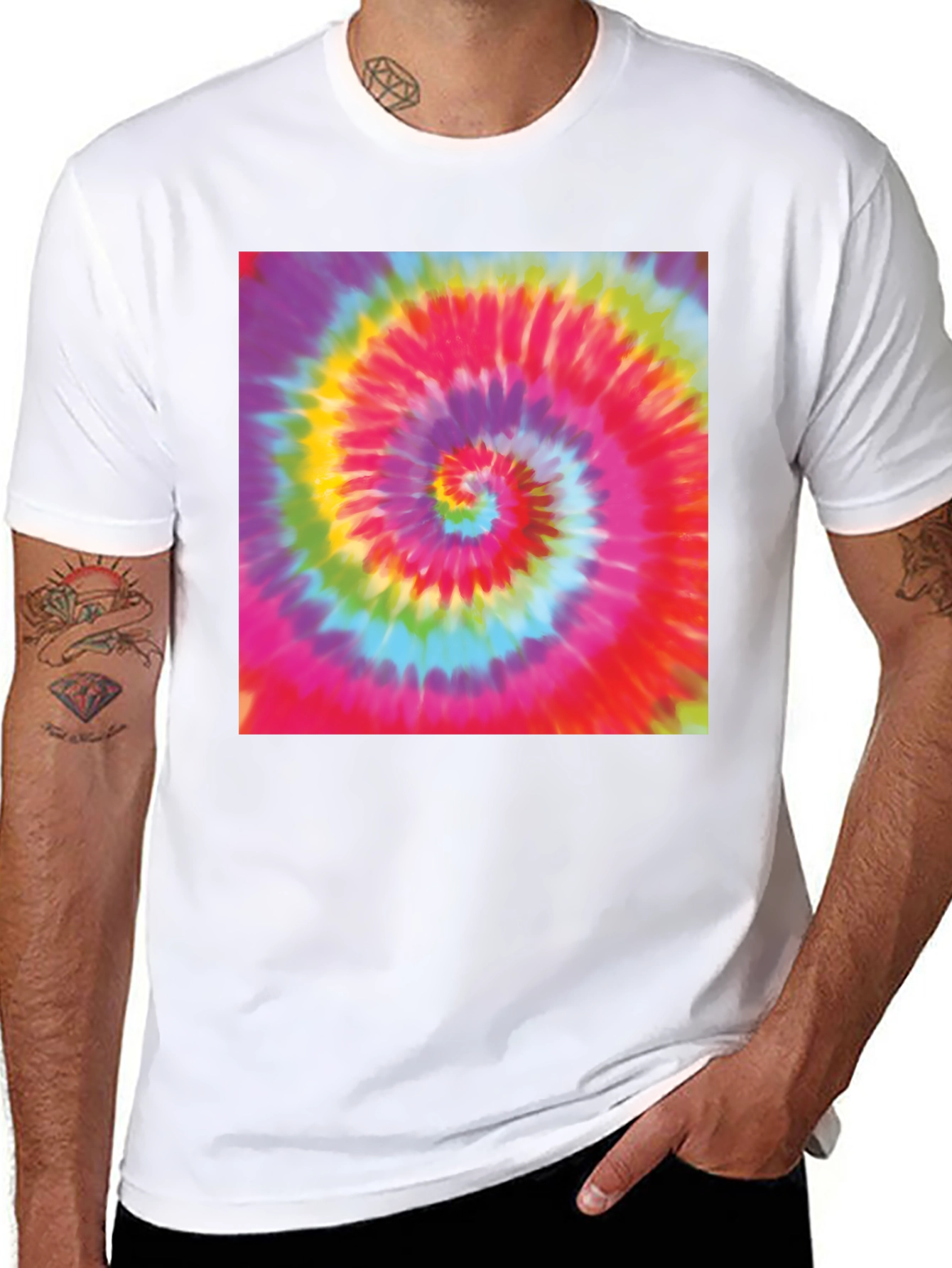 Tie-Dye Swirl Graphic Tee - Black Cotton Blend T-Shirt