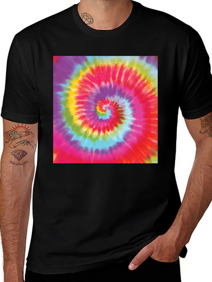 Tie-Dye Swirl Graphic Tee - Black Cotton Blend T-Shirt