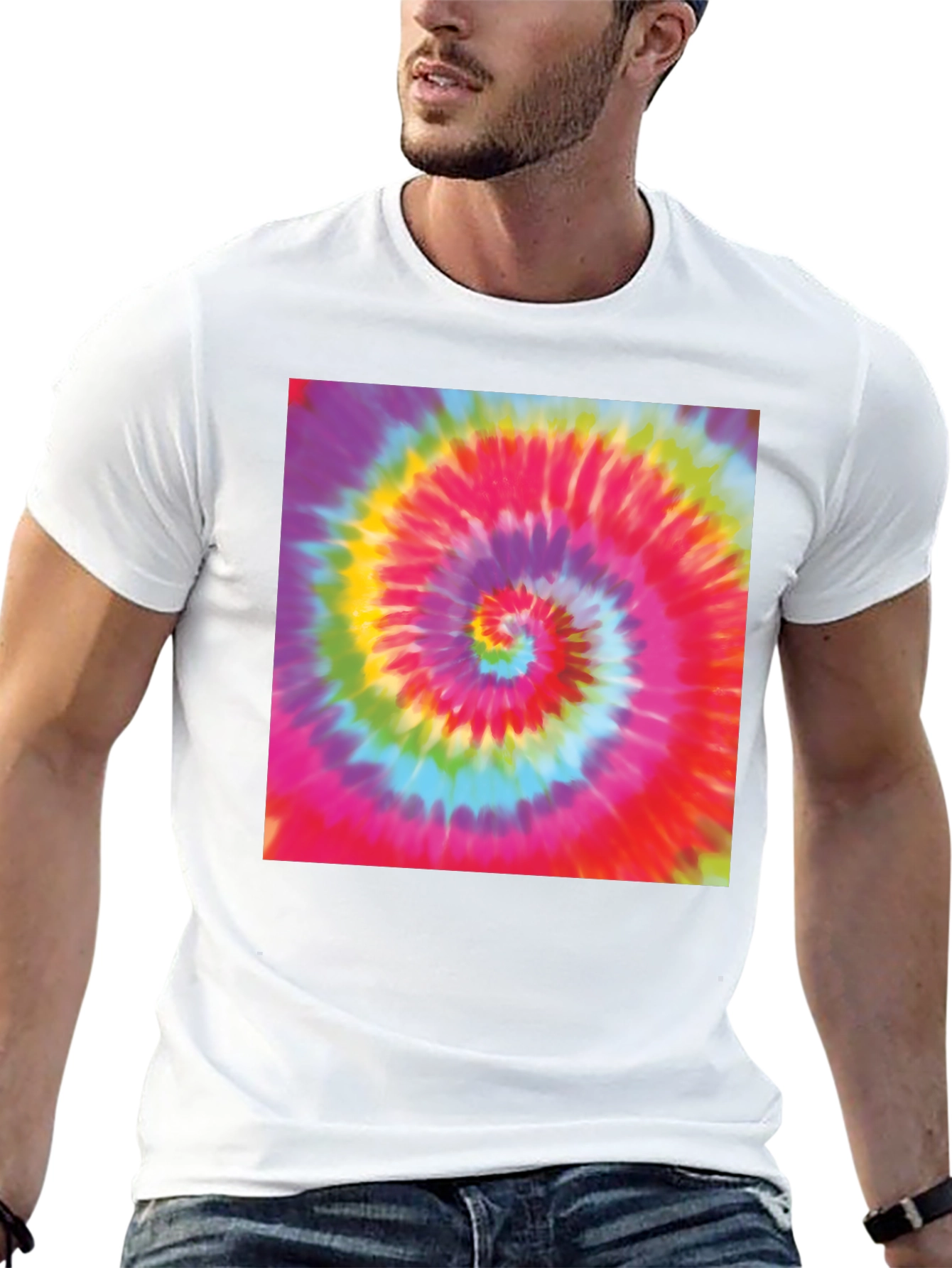 Tie-Dye Swirl Graphic Tee - Black Cotton Blend T-Shirt