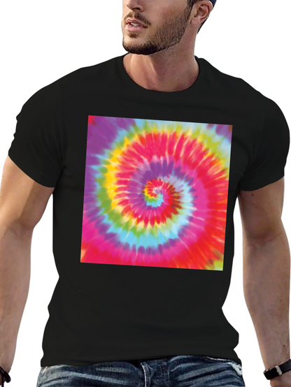 Tie-Dye Swirl Graphic Tee - Black Cotton Blend T-Shirt