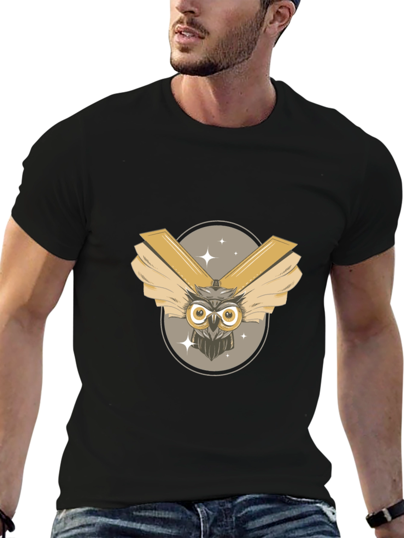 Mens Black Owl Graphic Tee