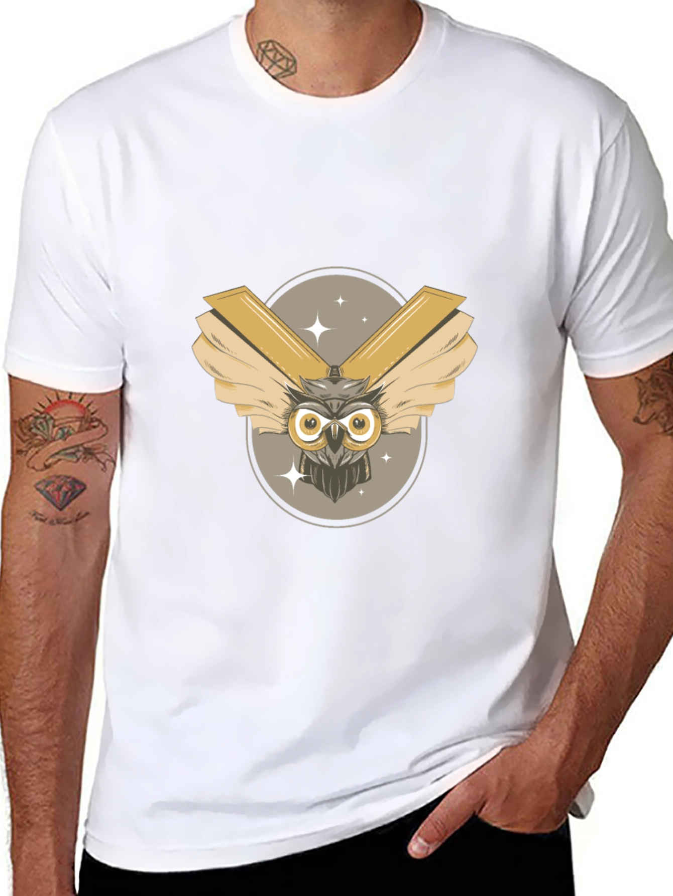 Mens Black Owl Graphic Tee