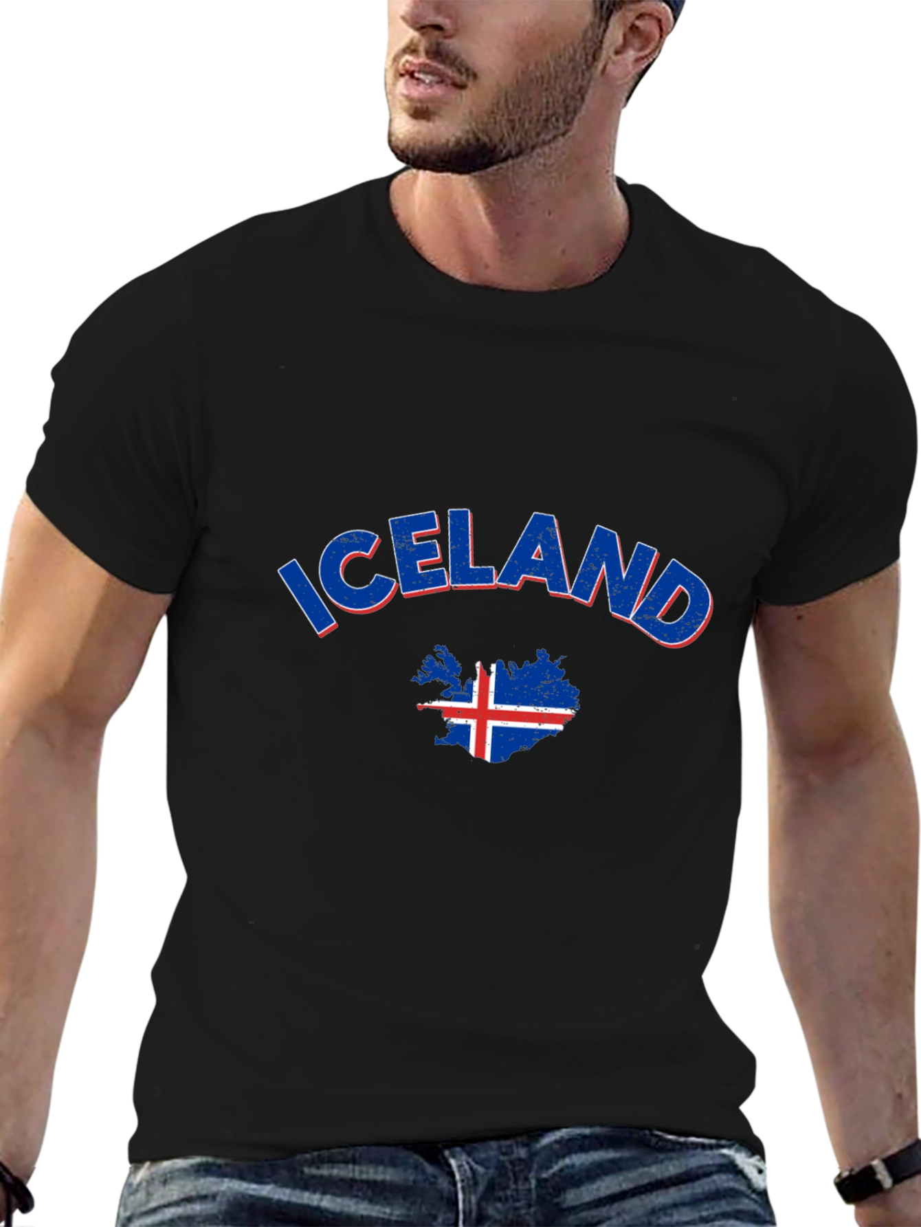 Iceland Map Flag T-Shirt Black Crew Neck Tee