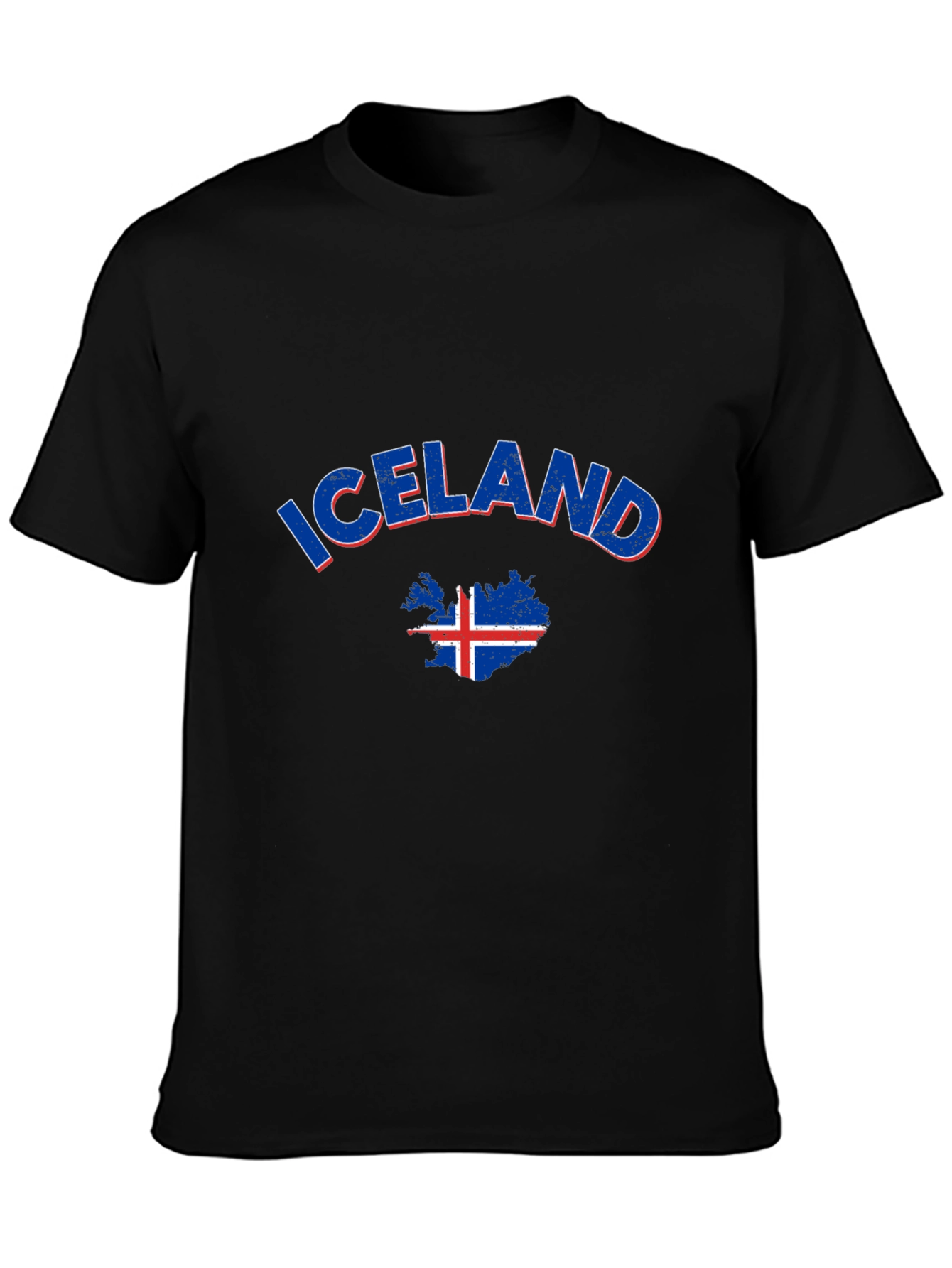 Iceland Map Flag T-Shirt Black Crew Neck Tee