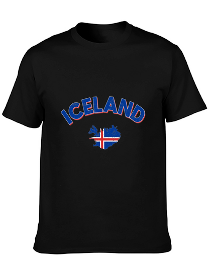Iceland Map Flag T-Shirt Black Crew Neck Tee
