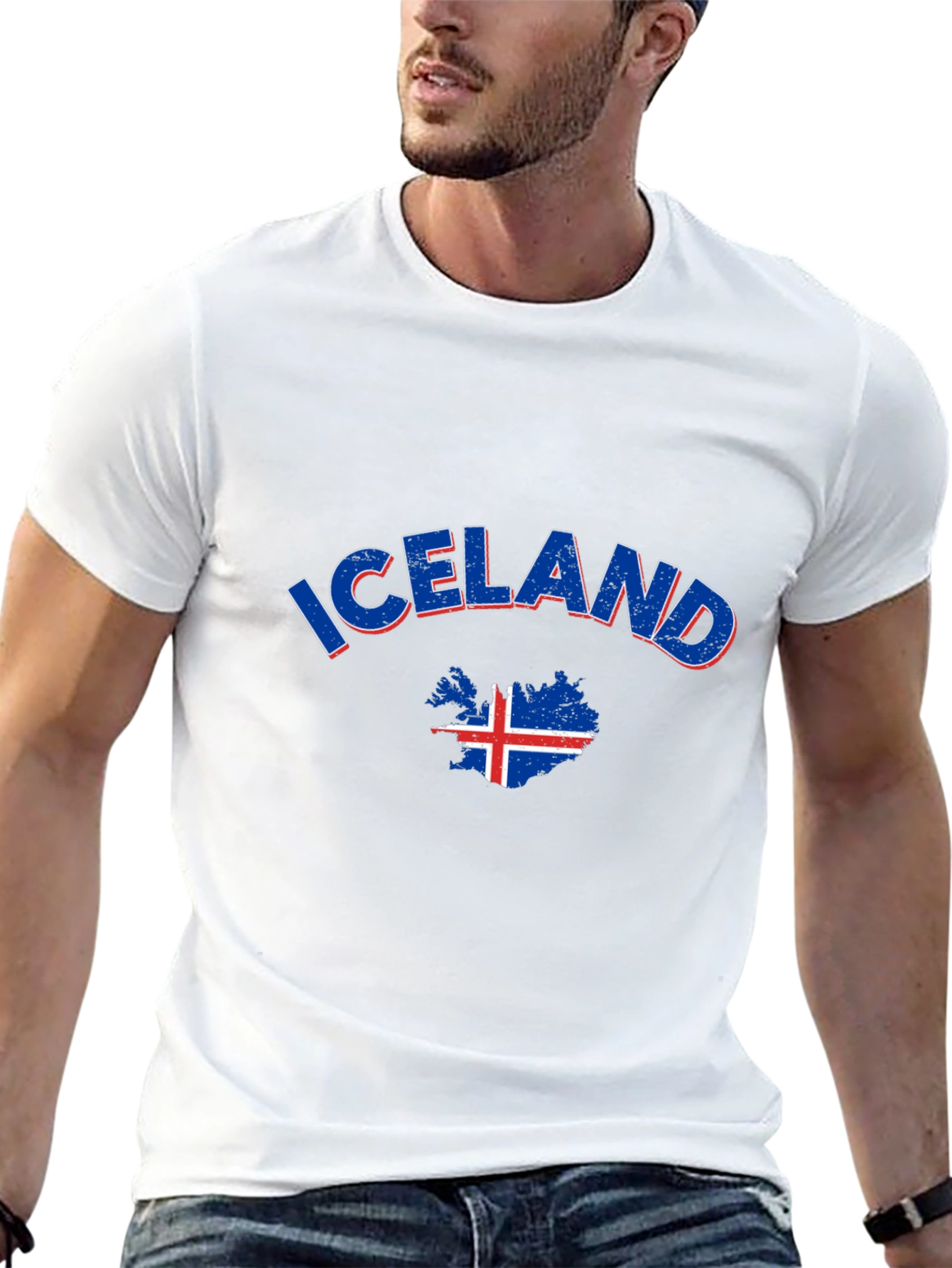 Iceland Map Flag T-Shirt Black Crew Neck Tee